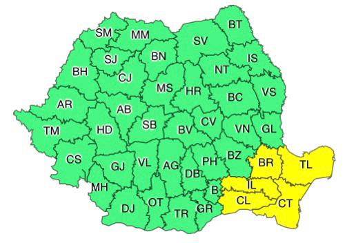 Dobrogea, sub atenţionare meteorologică cod galben de ploi