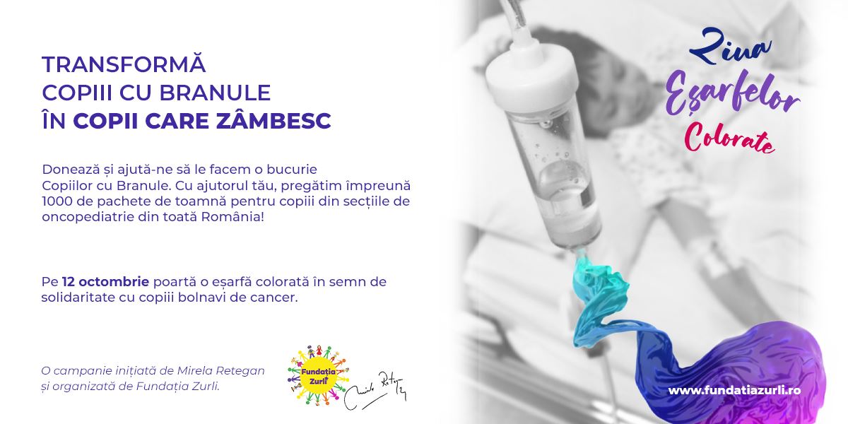 INTERVIU | Mirela Retegan, iniţiator proiect “Ziua Eșarfelor Colorate” : “Anul trecut mi-am propus ca ziua de 12 octombrie, ziua în care s-a născut proiectul “Zurli” să fie declarată “Ziua Eșarfelor Colorate”, o zi pe care o dedicăm copiilor din oncopediatrie”