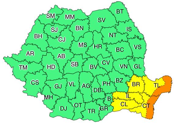 DOBROGEA: Avertizări meteo de ploi abundente şi vânt puternic!