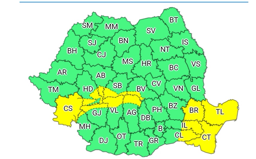 Județele Constanța și Tulcea sunt sub o avertizare de cod galben