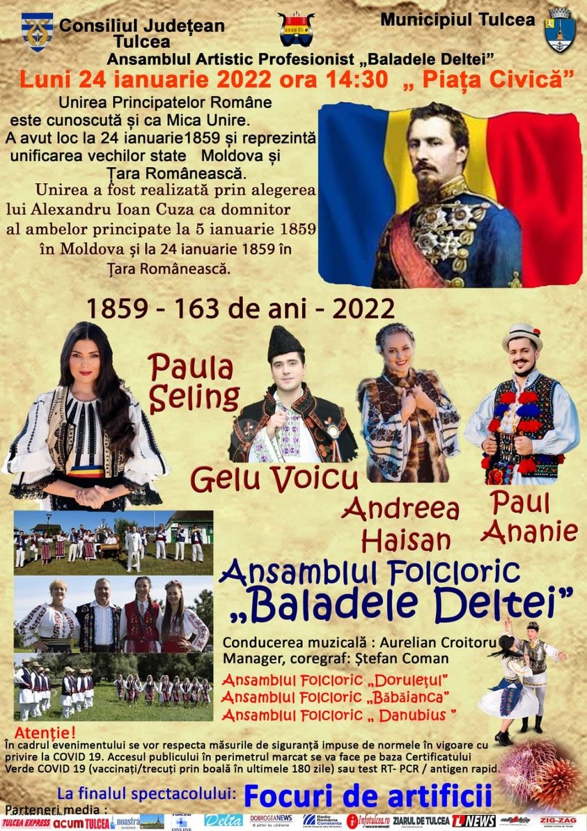 TULCEA: În Piața Civică va avea loc un spectacol pentru a marca împlinirea a 163 de ani de la Mica Unire