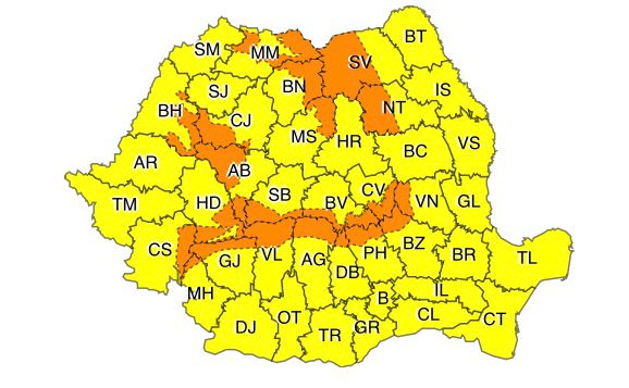 ANM: Alertă meteo de vremea rea în toată țara. Coduri galben și portocaliu de vânt puternic, viscol și ninsori