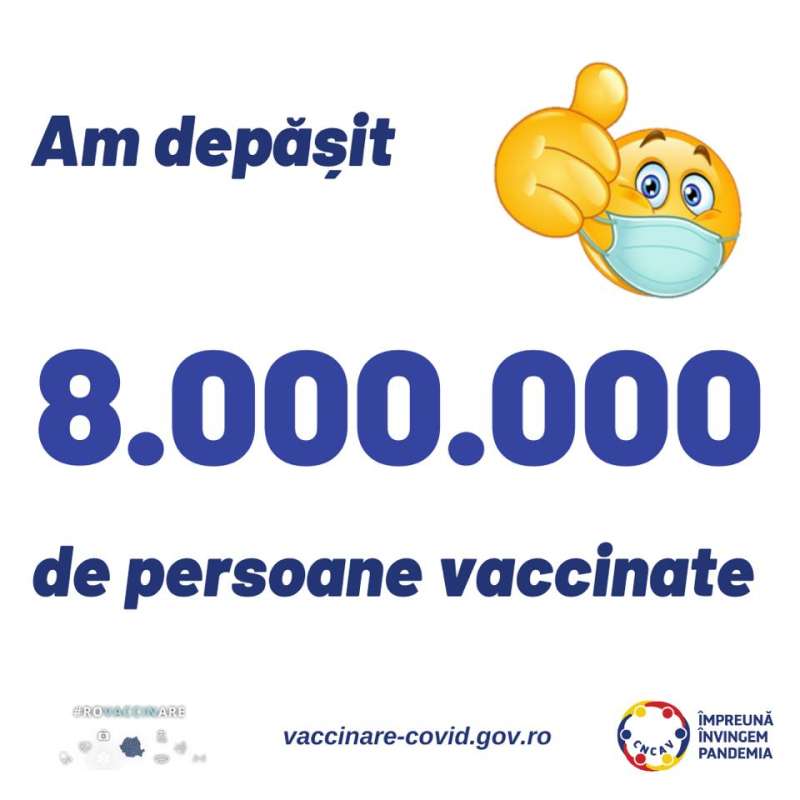 Peste 8 milioane de români vaccinaţi anti-COVID cu cel puţin o doză