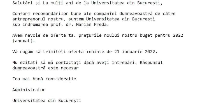 Campanie de răspândire de malware prin e-mail în care se foloseşte identitatea Universităţii Bucureşti