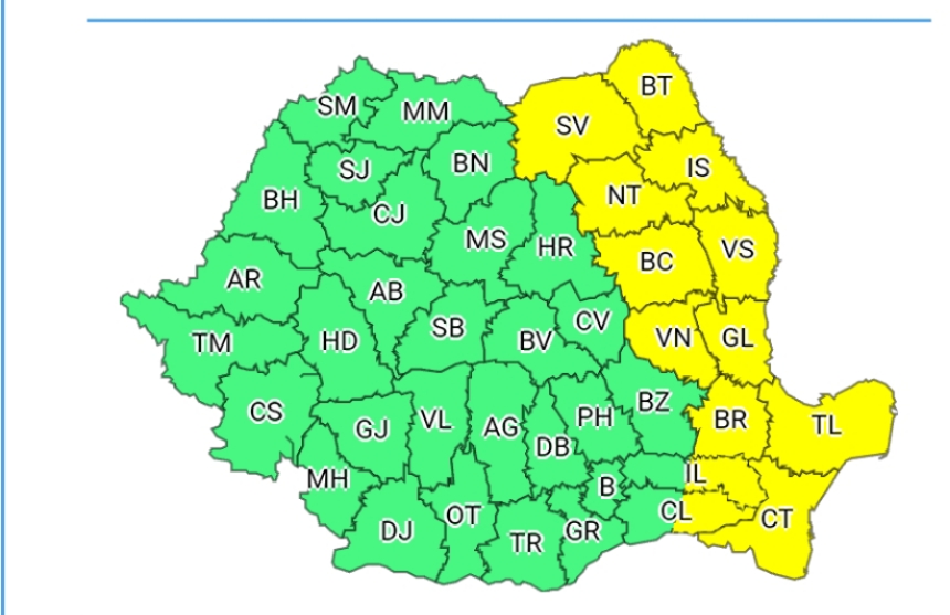 Județele Tulcea și Constanța, sub incidența unui cod galben