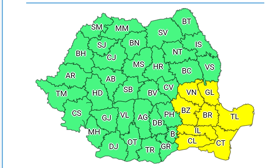 Avertizare meteo: Județele CONSTANȚA și TULCEA sub cod galben de ninsori viscolite