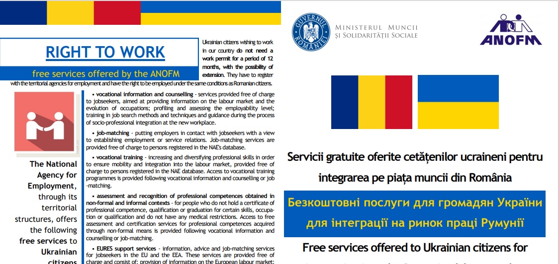 Pliant informativ pentru cetățenii ucraineni care doresc să lucreze pe teritoriul României