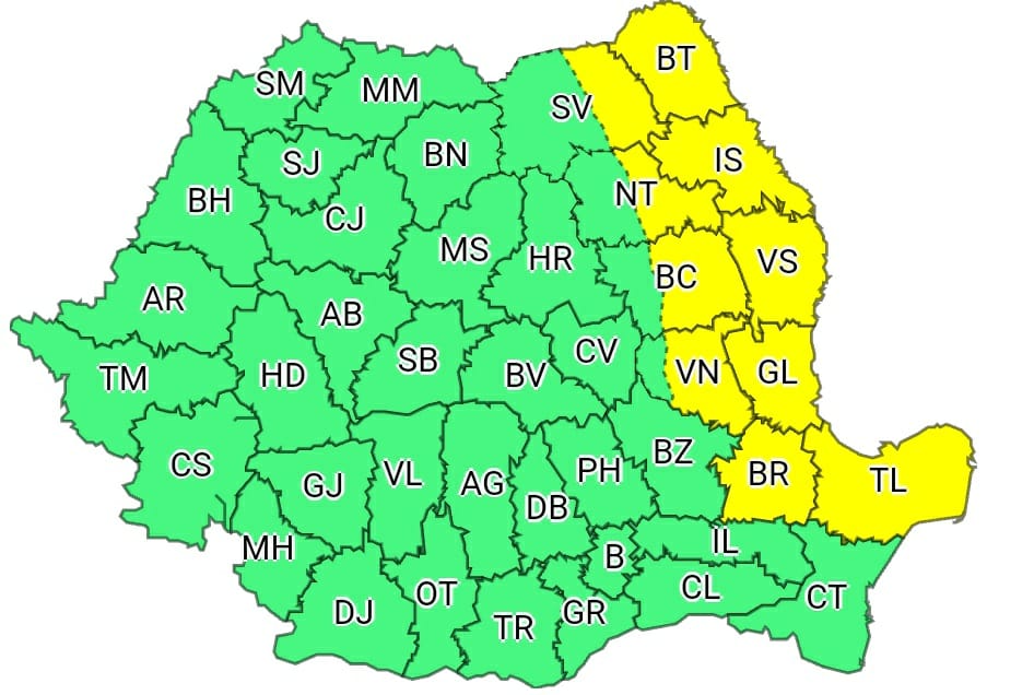 Cod galben de intensificări ale vântului în județul Tulcea
