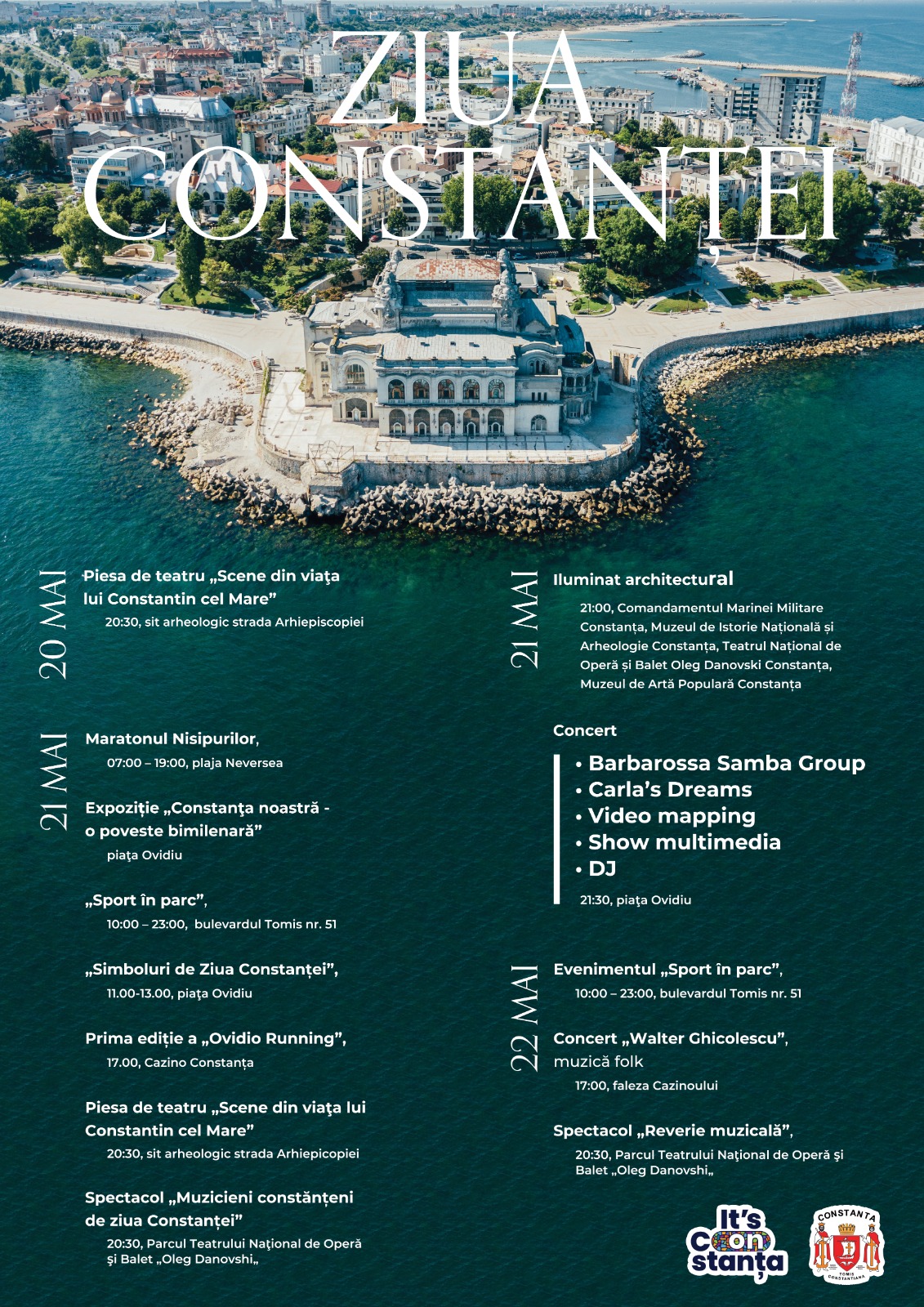Ziua CONSTANȚEI 2022: Concert CARLA’S DREAMS, sport, teatru, muzică, show de lumini, expoziții