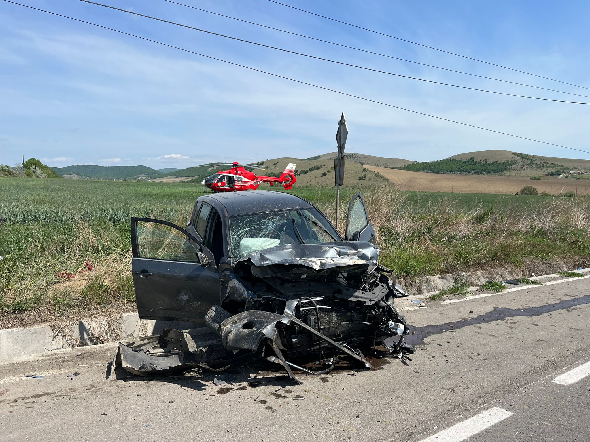 Județul TULCEA/FOTO: Mașină din Ucraina, implicată întru-un accident rutier grav