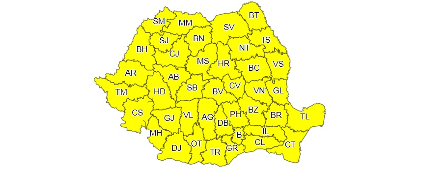 ANM: Cod galben de ploi abundente şi vijelii în întreaga ţară, până duminică seara