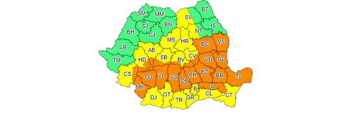 CONSTANȚA/TULCEA: Coduri GALBEN și PORTOCALIU de averse, descărcări electrice, intensificări ale vântului și izolat vijelii