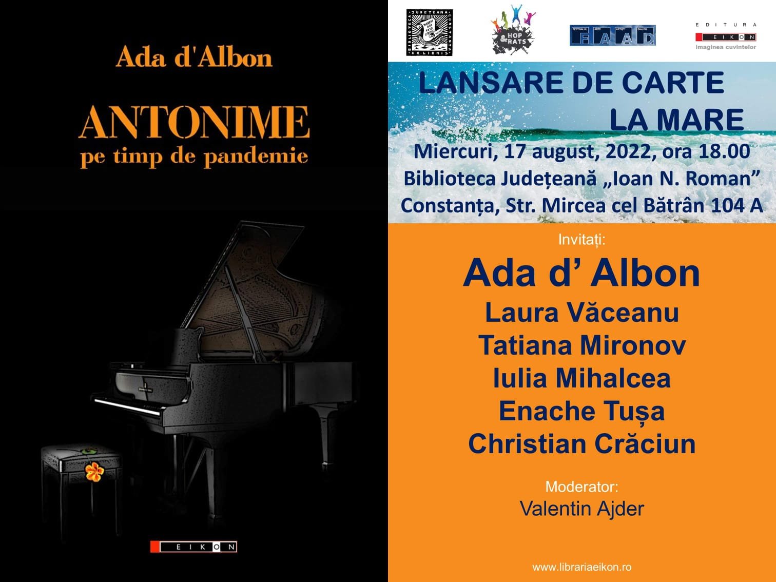 CONSTANŢA: Ada d’Albon a lansat volumul „Antonime pe timp de pandemie”, la Biblioteca Judeţeană „Ioan N. Roman”
