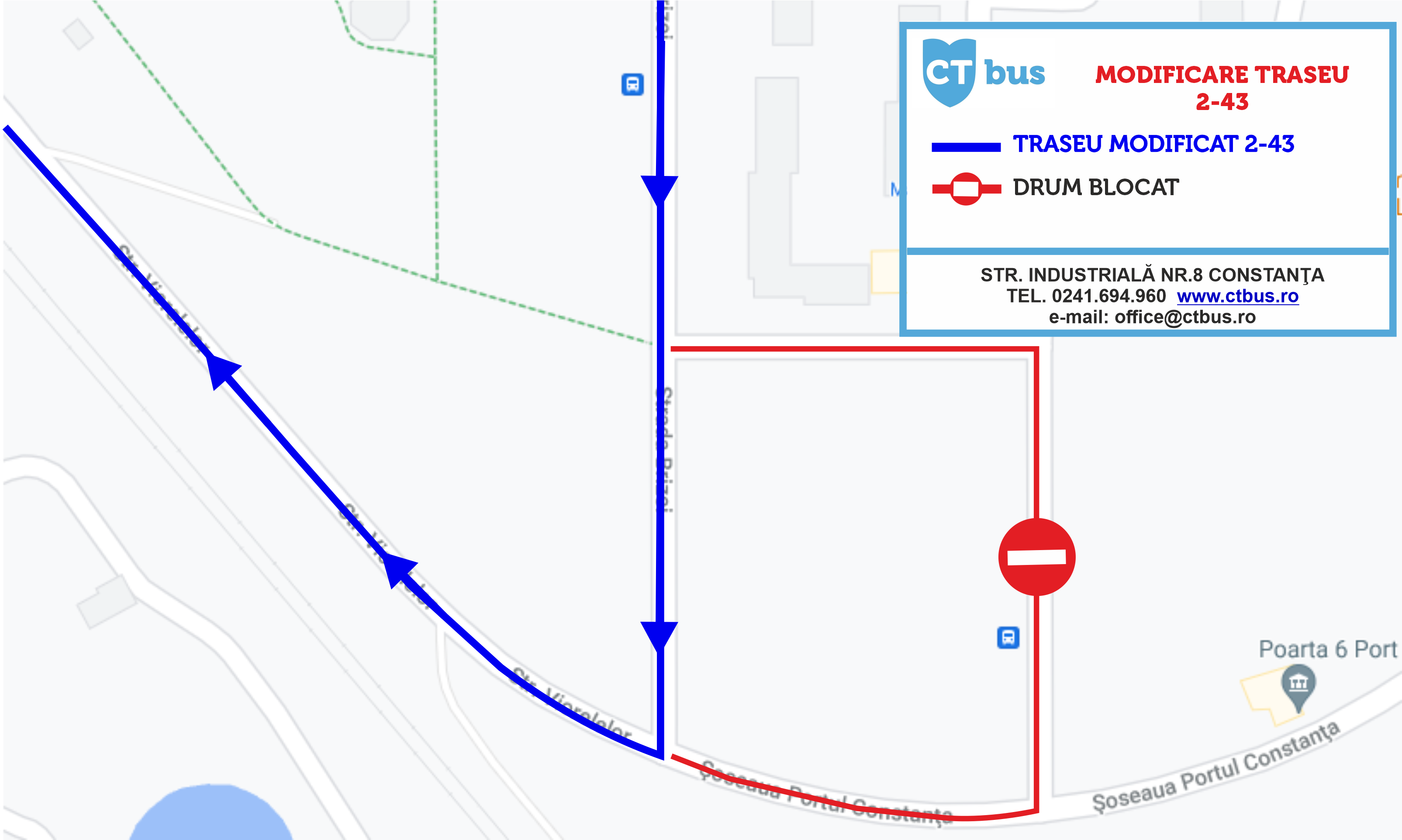 CONSTANŢA: Autobuzele liniei 2-43 circulă pe traseu deviat