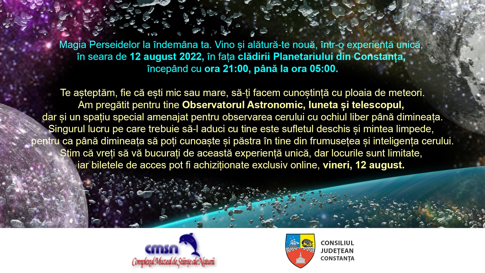 CONSTANȚA: Perseidele – ploaia de meteori, la Planetariul din Complexul Muzeal de Ştiinţe ale Naturii