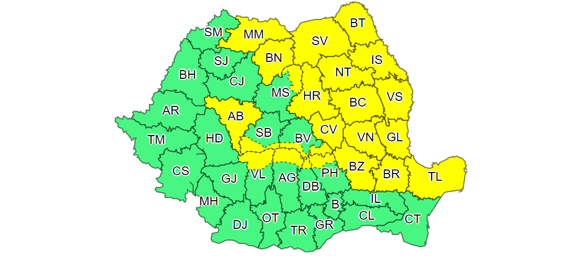 Județul TULCEA: Avertizare ANM – Cod galben de furtuni şi ploi