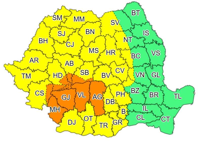 Ploi însemnate cantitativ în 27 de judeţe, până luni la ora 22:00