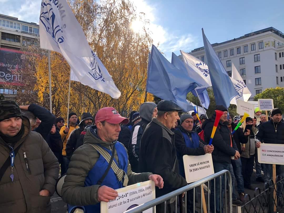 Sindicaliștii de la Șantierul Naval DAMEN Mangalia au protestat, astăzi, la sediul Ministerului Economiei