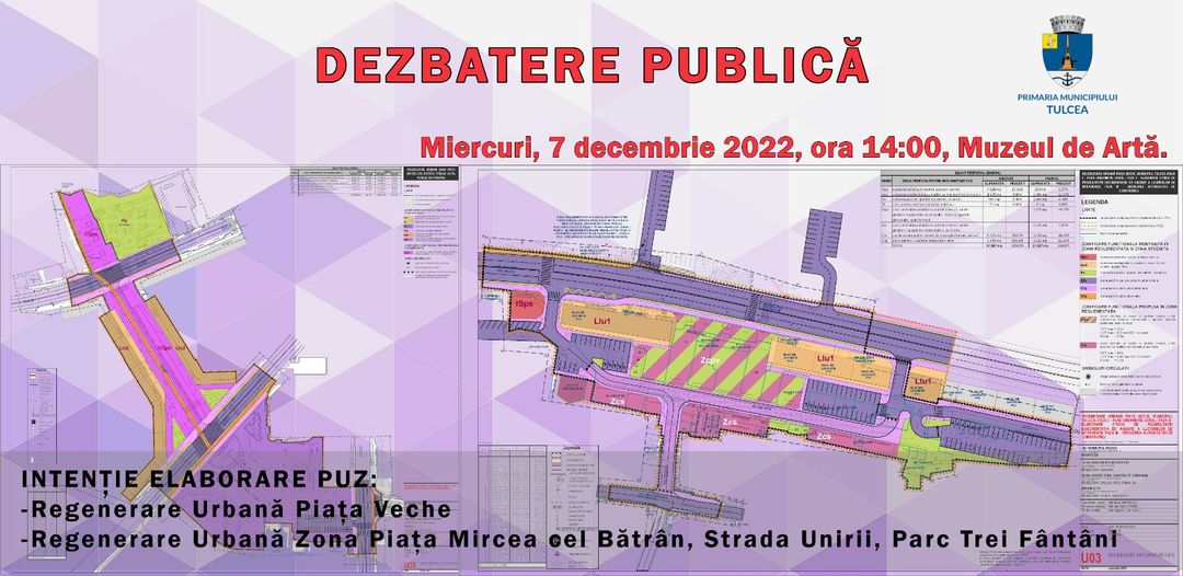 TULCEA: Dezbatere publică – transformarea Străzii Unirii în zonă pietonală și realizarea unor parcări publice și semi-publice în zona CCS – Piața Veche