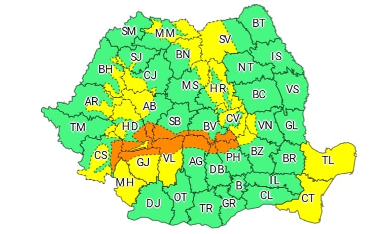 Judeţele Constanţa şi Tulcea, sub avertizare meteorologică cod galben de precipitaţii şi vânt puternic