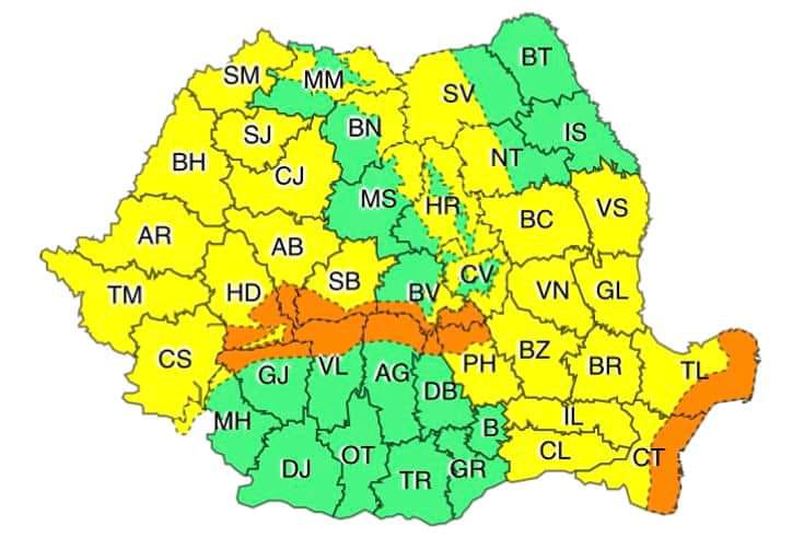 ANM: Dobrogea și litoralul, vizate de coduri galben și portocaliu de viscol