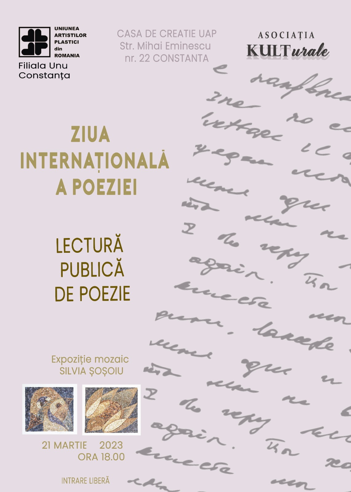 Eveniment ce marchează Ziua Mondială a Poeziei, la Casa de Creaţie din Constanţa