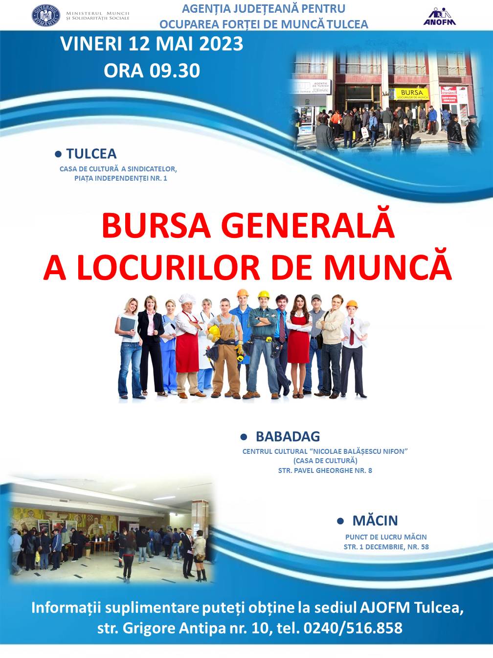 TULCEA: Pe 12 mai, are loc Bursa Generală a Locurilor de Muncă