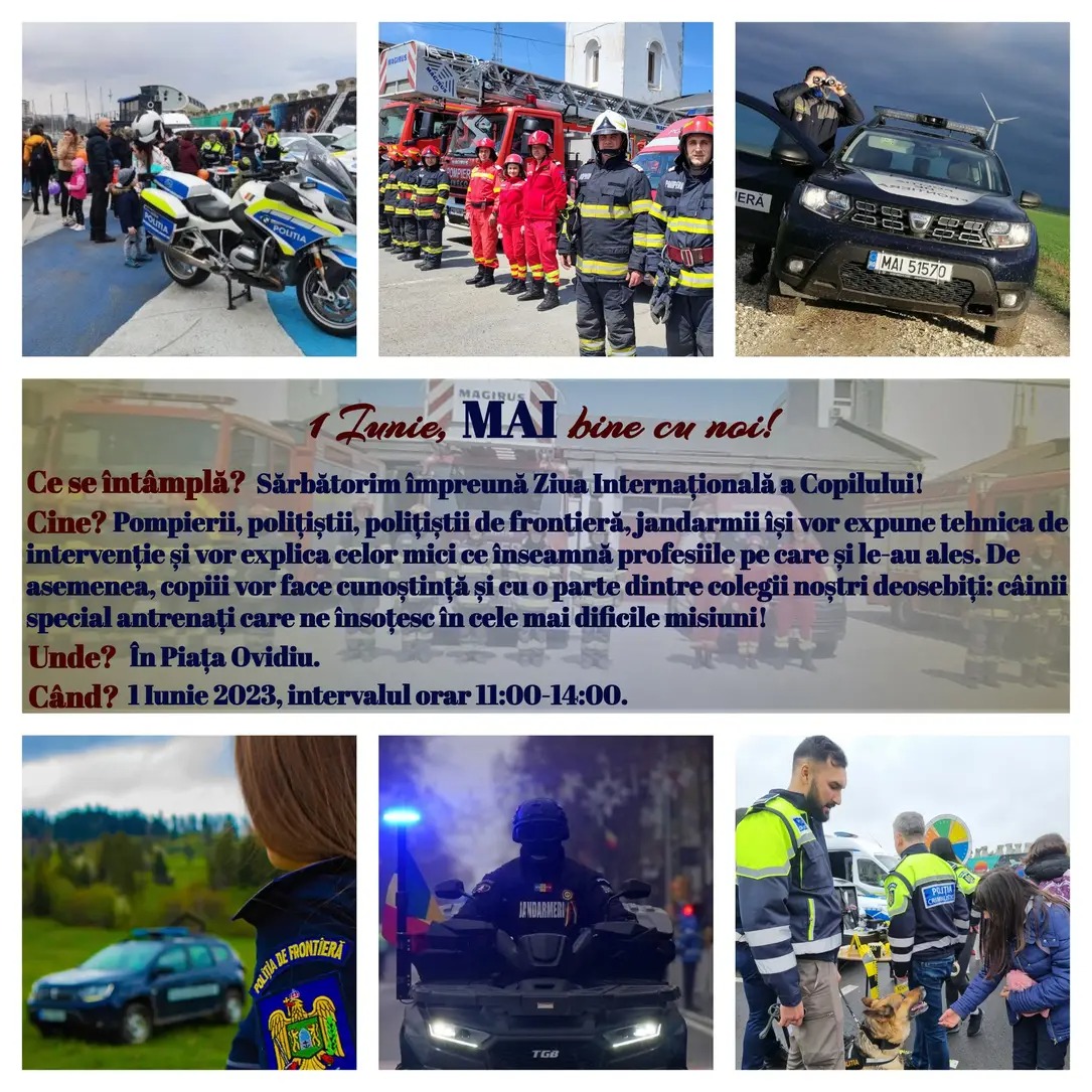 CONSTANȚA: De 1 Iunie, copii sunt așteptați în Piața Ovidiu pentru a se familiariza cu activitatea polițiștilor, jandarmilor, pompierilor militari, polițiștilor de frontieră și paramedicilor SMURD