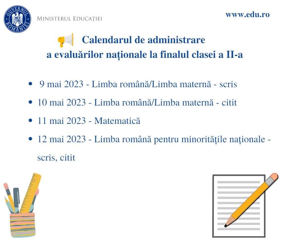 Evaluările naționale la finalul claselor a II-a, a IV-a și a VI-a în anul școlar 2022-2023, încep mâine