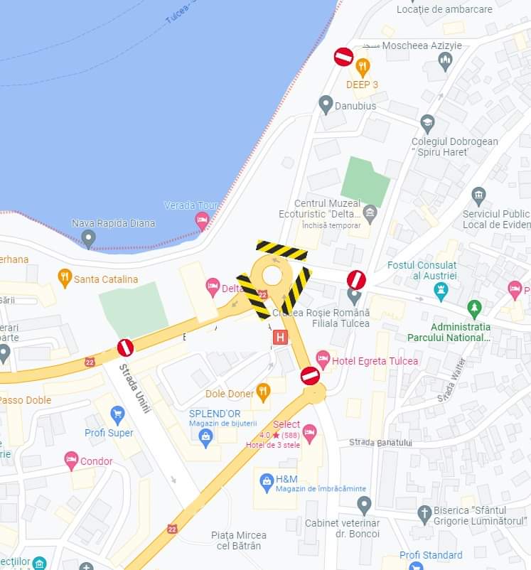 TULCEA: Circulația va fi restricționată în zona sensului giratoriu de la Hotel „Delta”, timp de trei zile