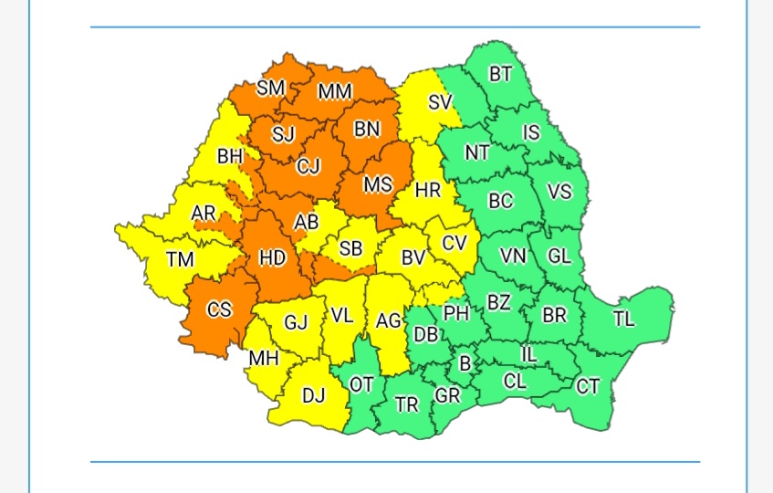 Mai bine de jumătate din țară este sub avertizări de ploi torențiale. Vreme instabilă va fi și în restul regiunilor