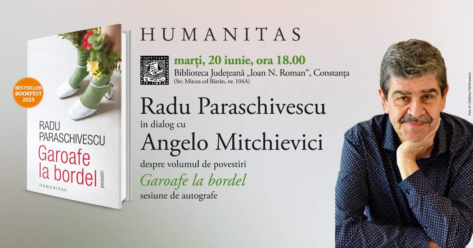 INTERVIU | Angelo Mitchievici despre volumul ”Garoafe la bordel” semnat de Radu Paraschivescu: ”Un volum care garantat sută la sută te înveselește chiar dacă te afli în cea mai proastă stare afectivă”