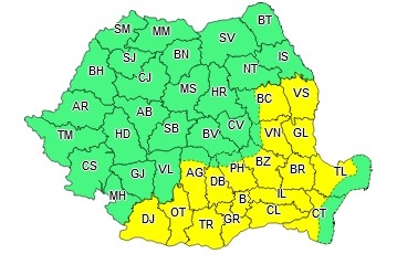 Județele CONSTANȚA și TULCEA, sub avertizare de Cod Galben