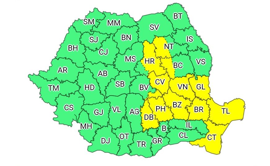 Judeţele CONSTANŢA şi TULCEA, sub atenţionare meteorologică Cod Galben
