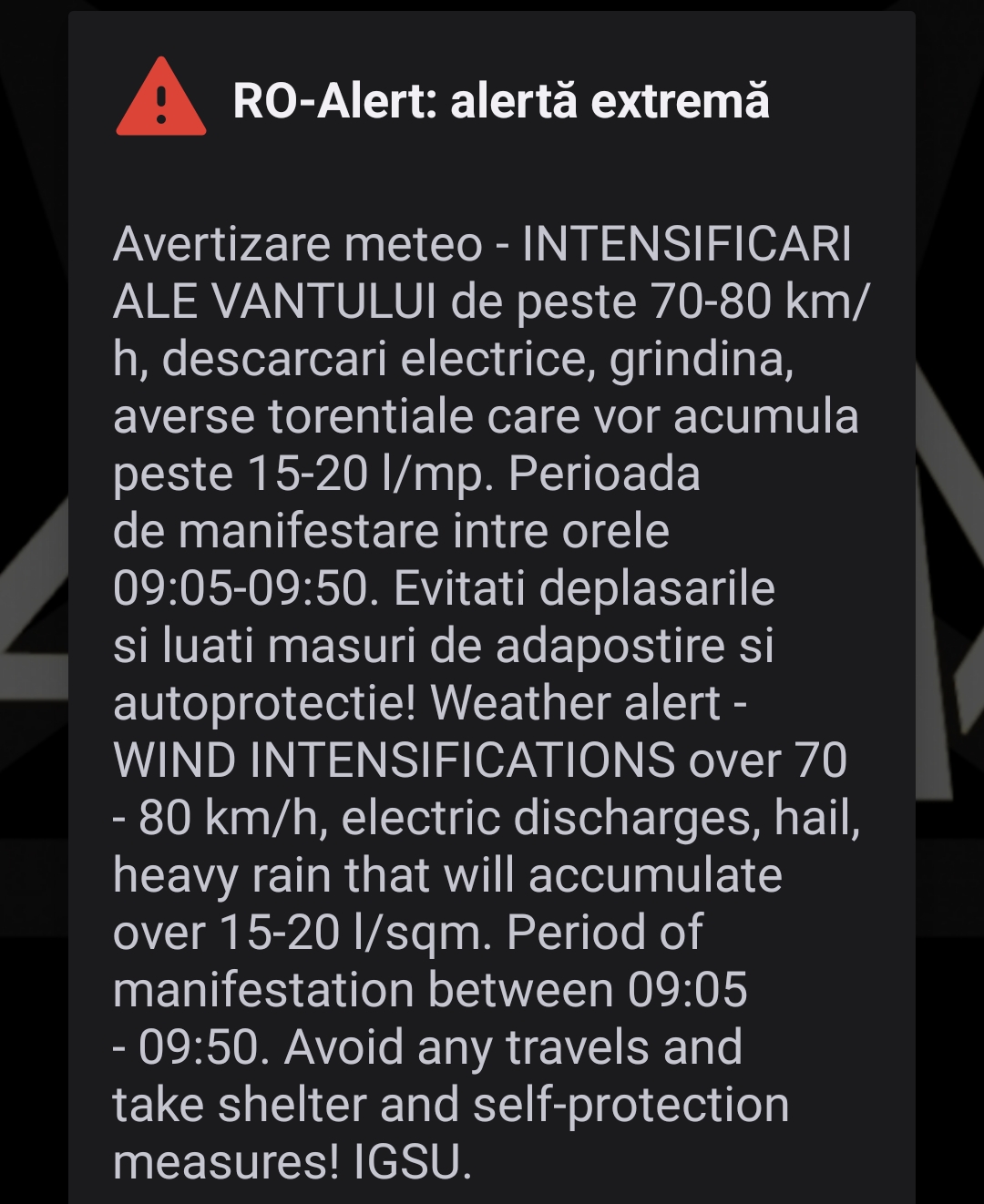 CONSTANȚA/TULCEA: MESAJ RO ALERT! – intensificări ale vântului, descărcări electrice, grindină de mici dimensiuni
