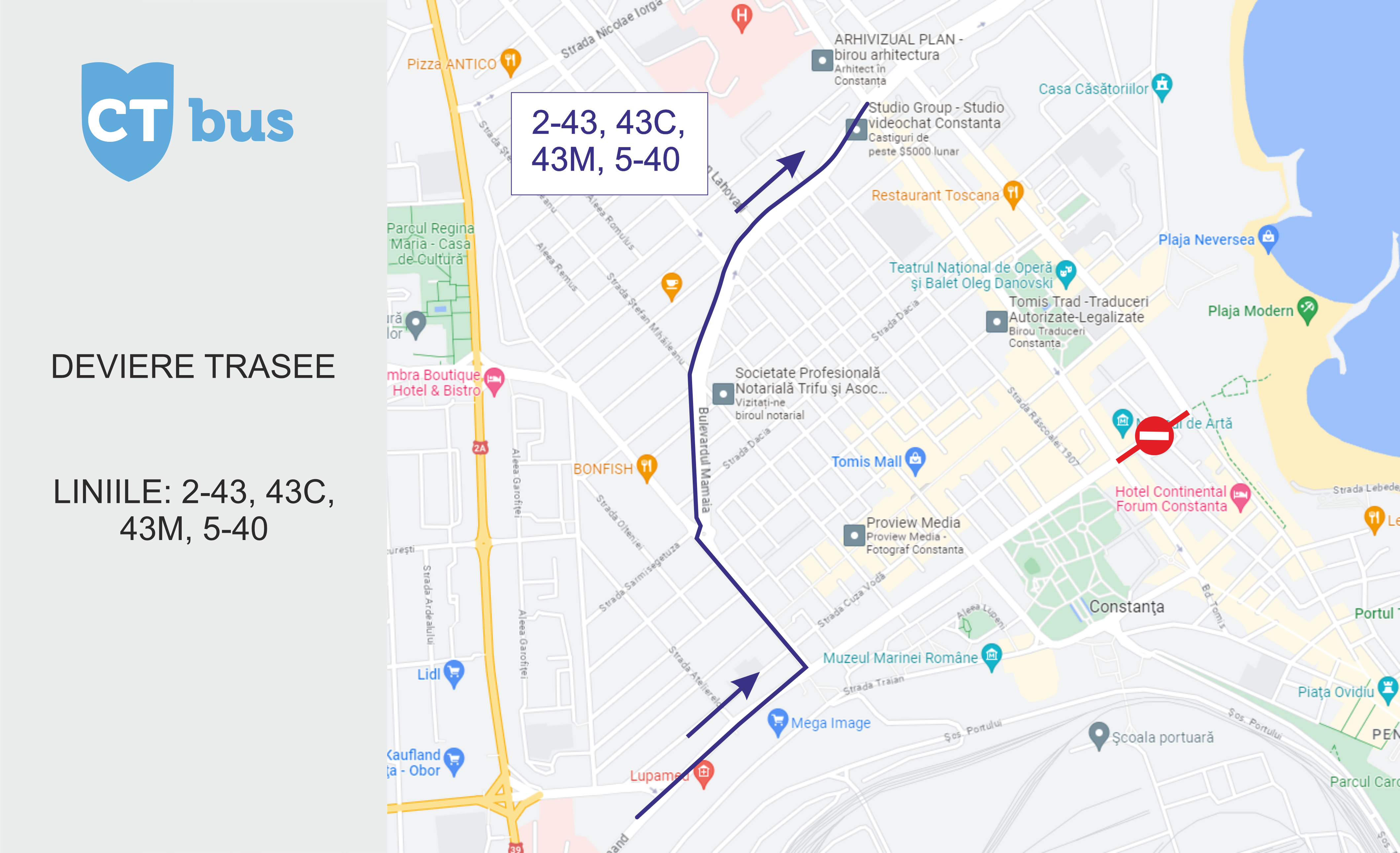 CONSTANŢA: Liniile CT BUS care circulă pe bulevardul Ferdinand vor fi deviate