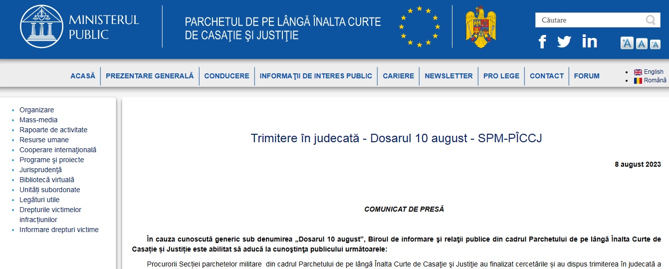Foşti şefi ai Jandarmeriei, trimişi în judecată în dosarul 10 august; 312 persoane s-au constituit părţi civile