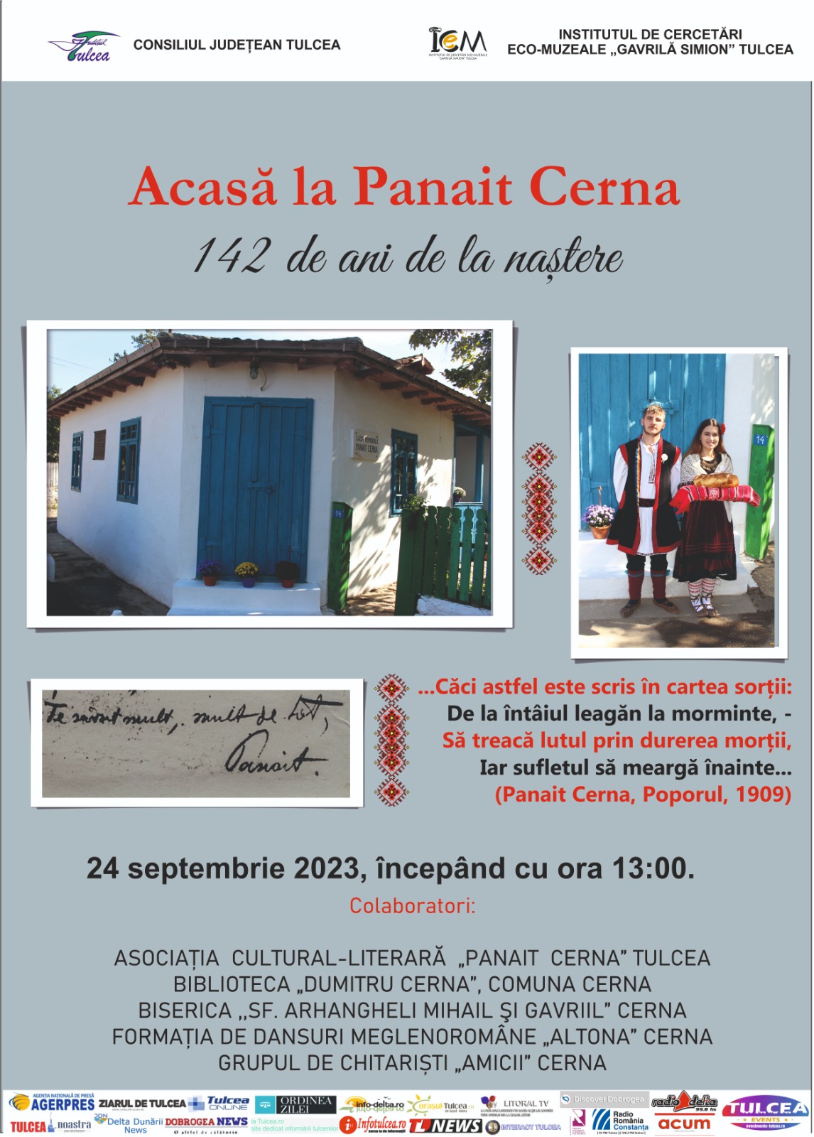 Județul TULCEA: 142 de ani de la nașterea poetului Panait Cerna