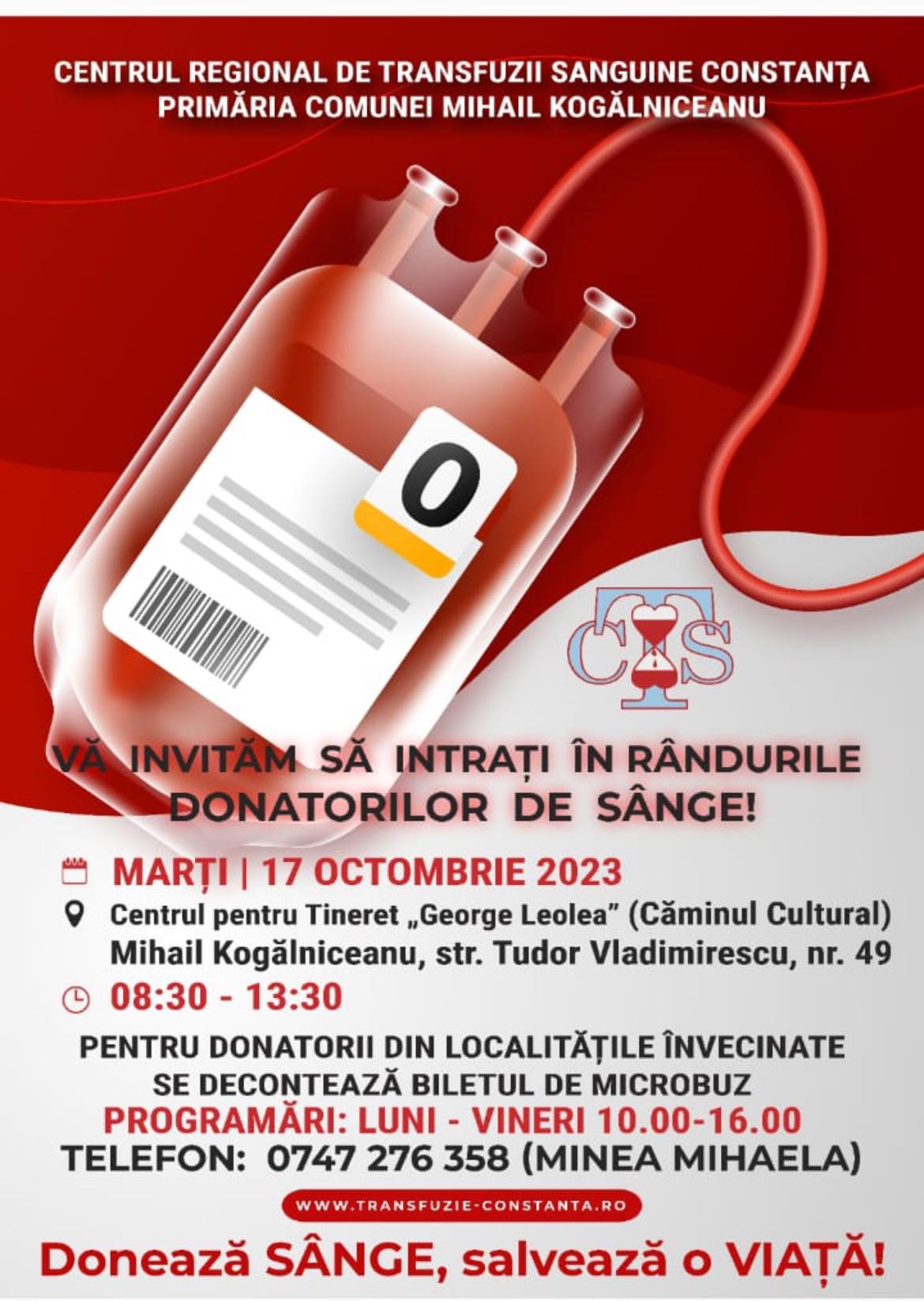 Centrul Regional de Transfuzii Sanguine Constanța organizează acţiuni de donare de sânge