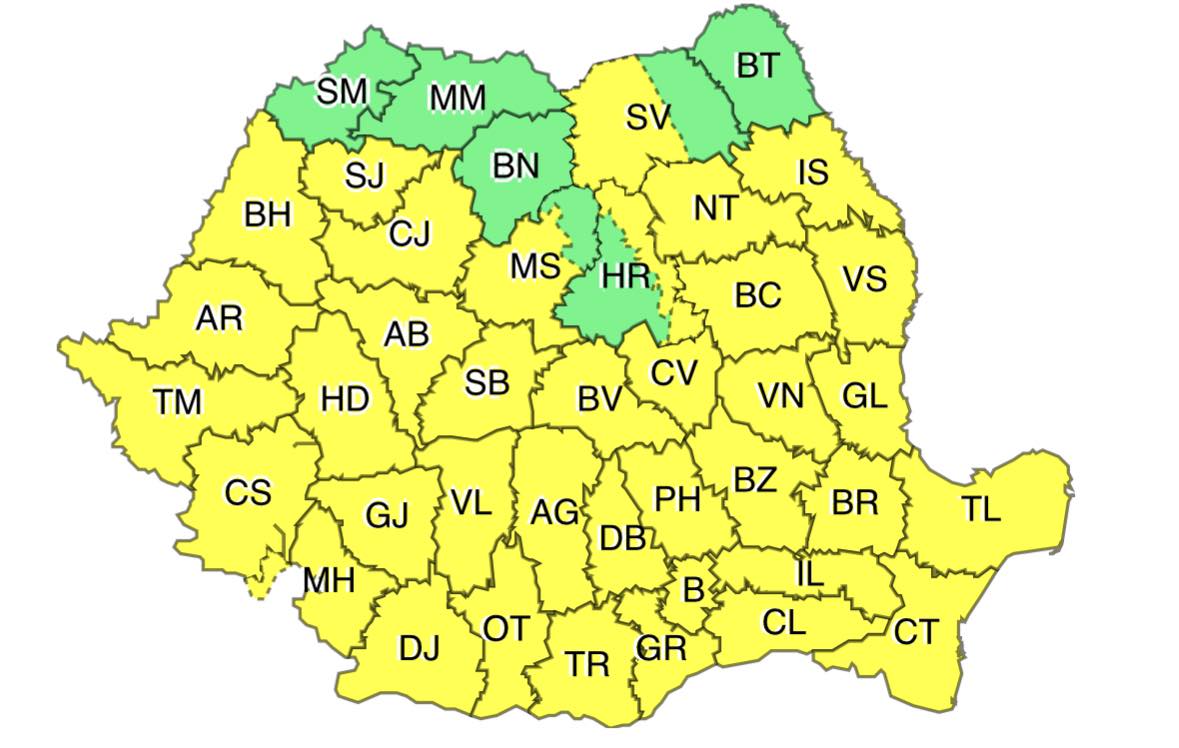 Județele CONSTANȚA și TULCEA sub avertizare de COD GALBEN