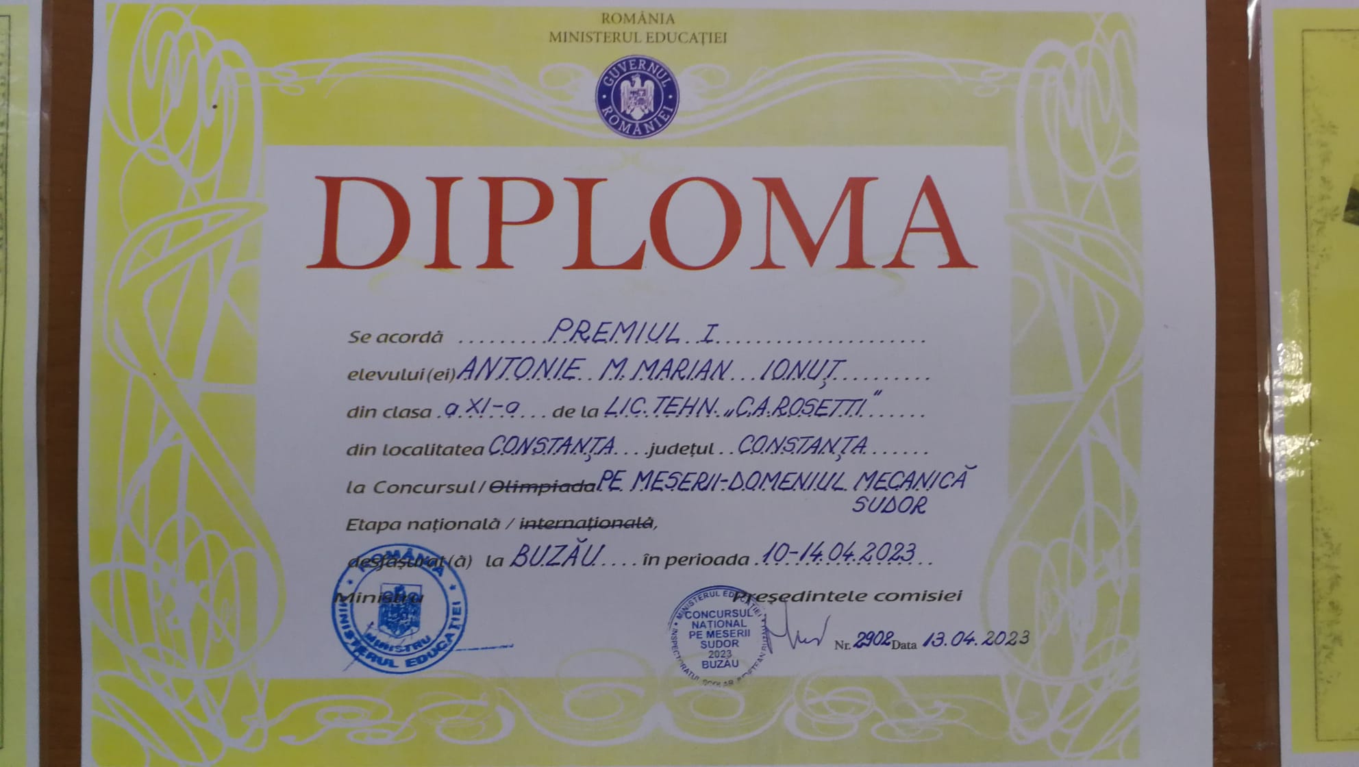 Cel mai bun elev sudor din România învață la Liceul Tehnologic “C.A. Rosetti” din Constanța