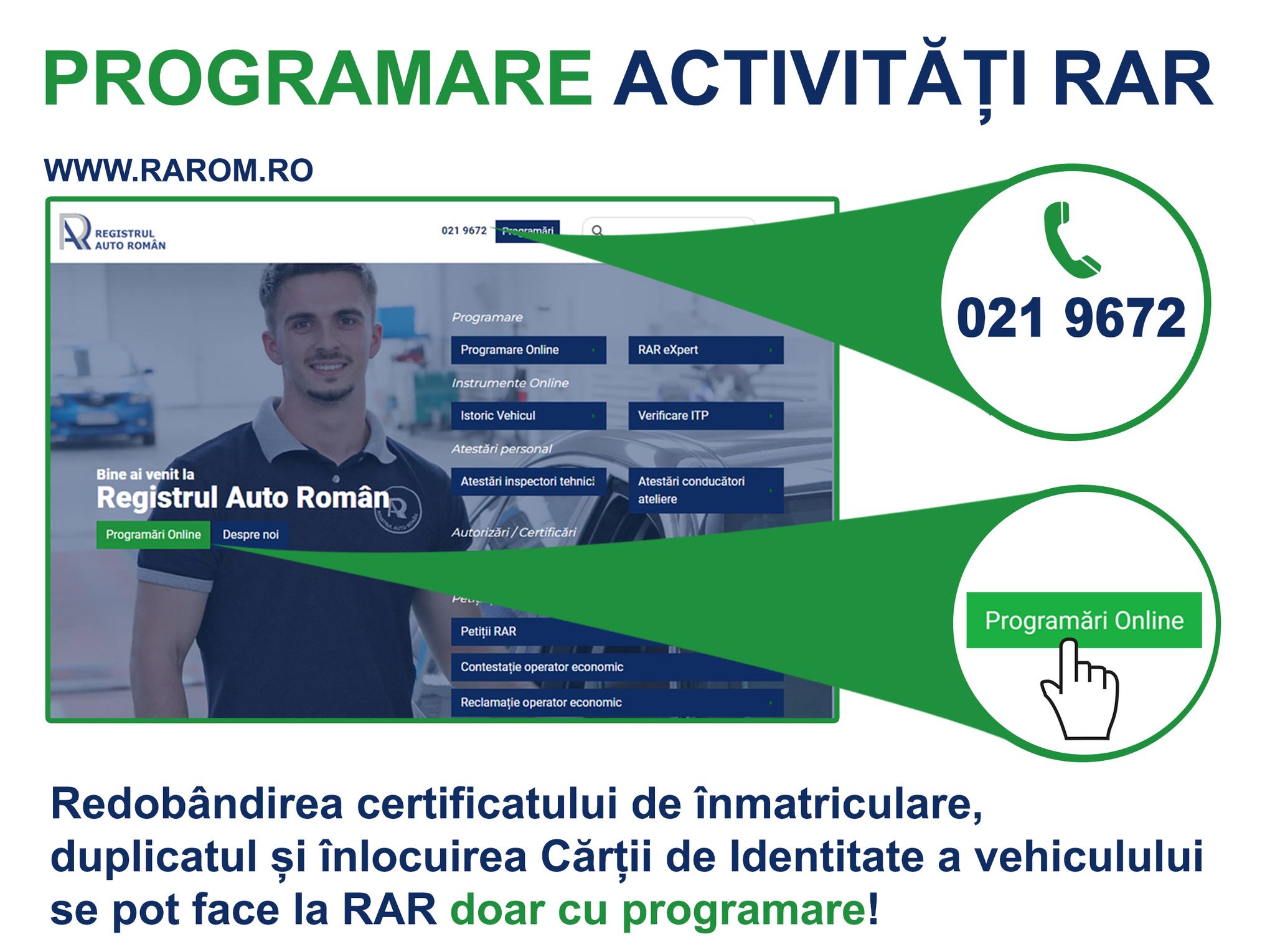 Redobândirea certificatului de înmatriculare, duplicatul și înlocuirea Cărții de Identitate a vehiculului se pot face la RAR doar cu programare