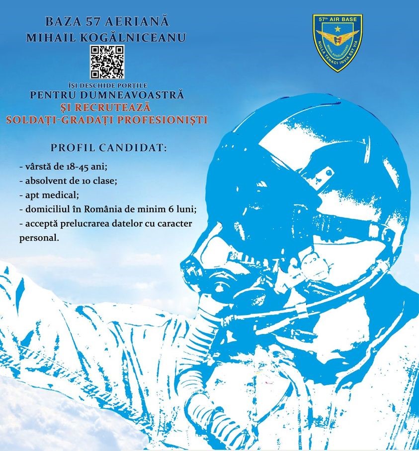 Baza 57 Aeriană Mihail Kogălniceanu recrutează soldați și gradați profesioniști