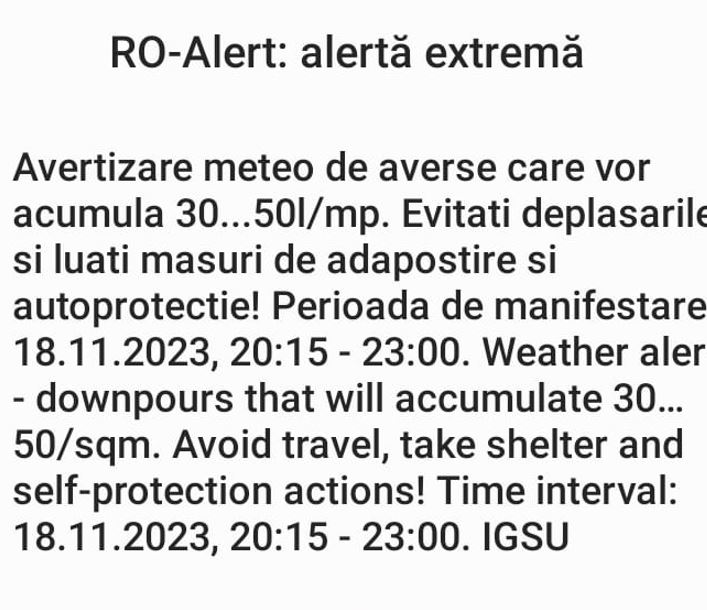 COD ROȘU în județul CONSTANȚA! Mesaj RO ALERT