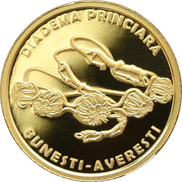 O monedă din aur cu tema Istoria aurului – Diadema princiară de la Bunești-Averești, lansată de BNR