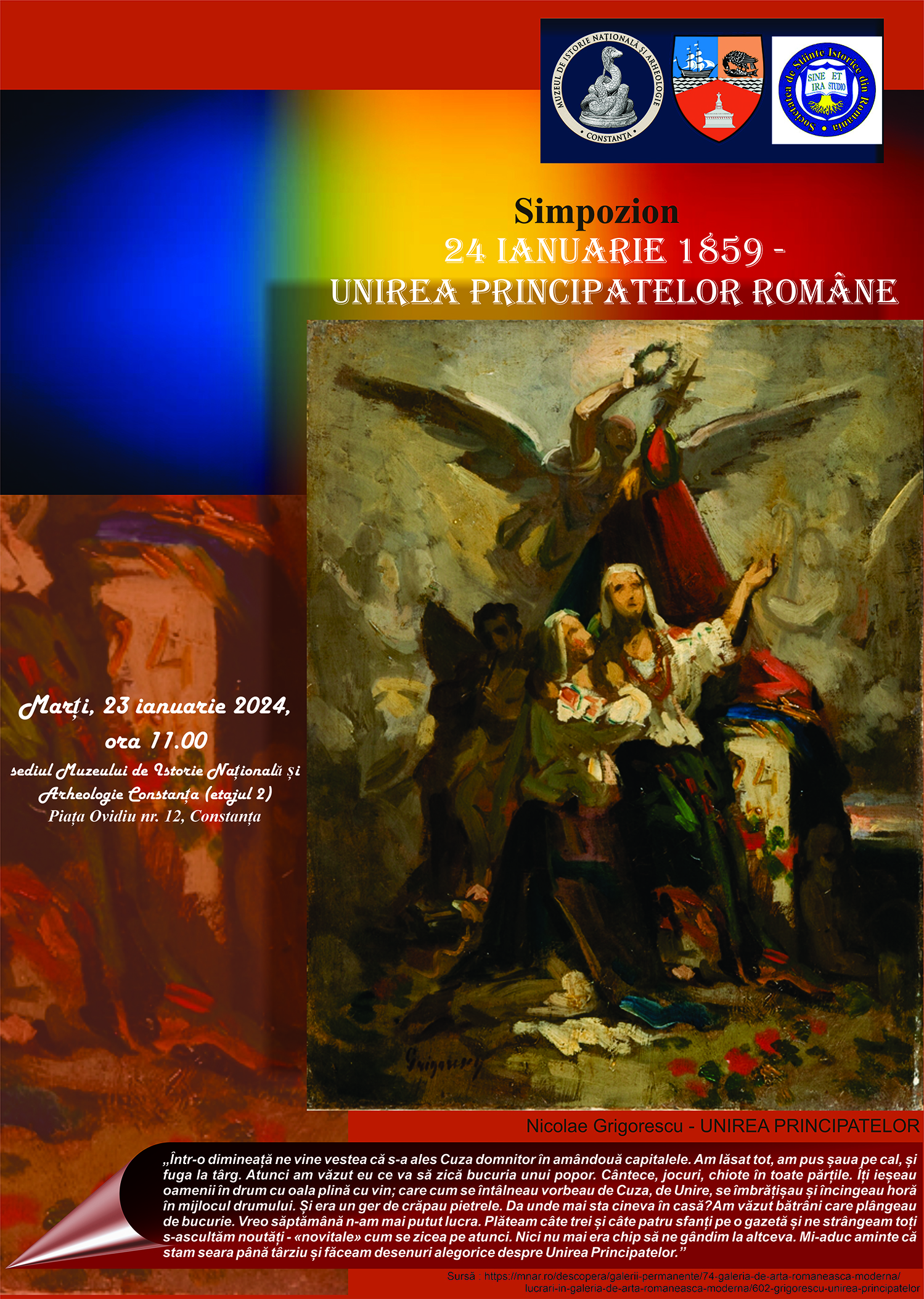 CONSTANȚA: Simpozionul „24 ianuarie 1859 – Unirea Principatelor Române”, la Muzeul de Istorie Națională și Arheologie