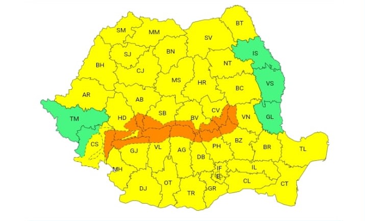 COD GALBEN de vânt puternic în aproape toată țara