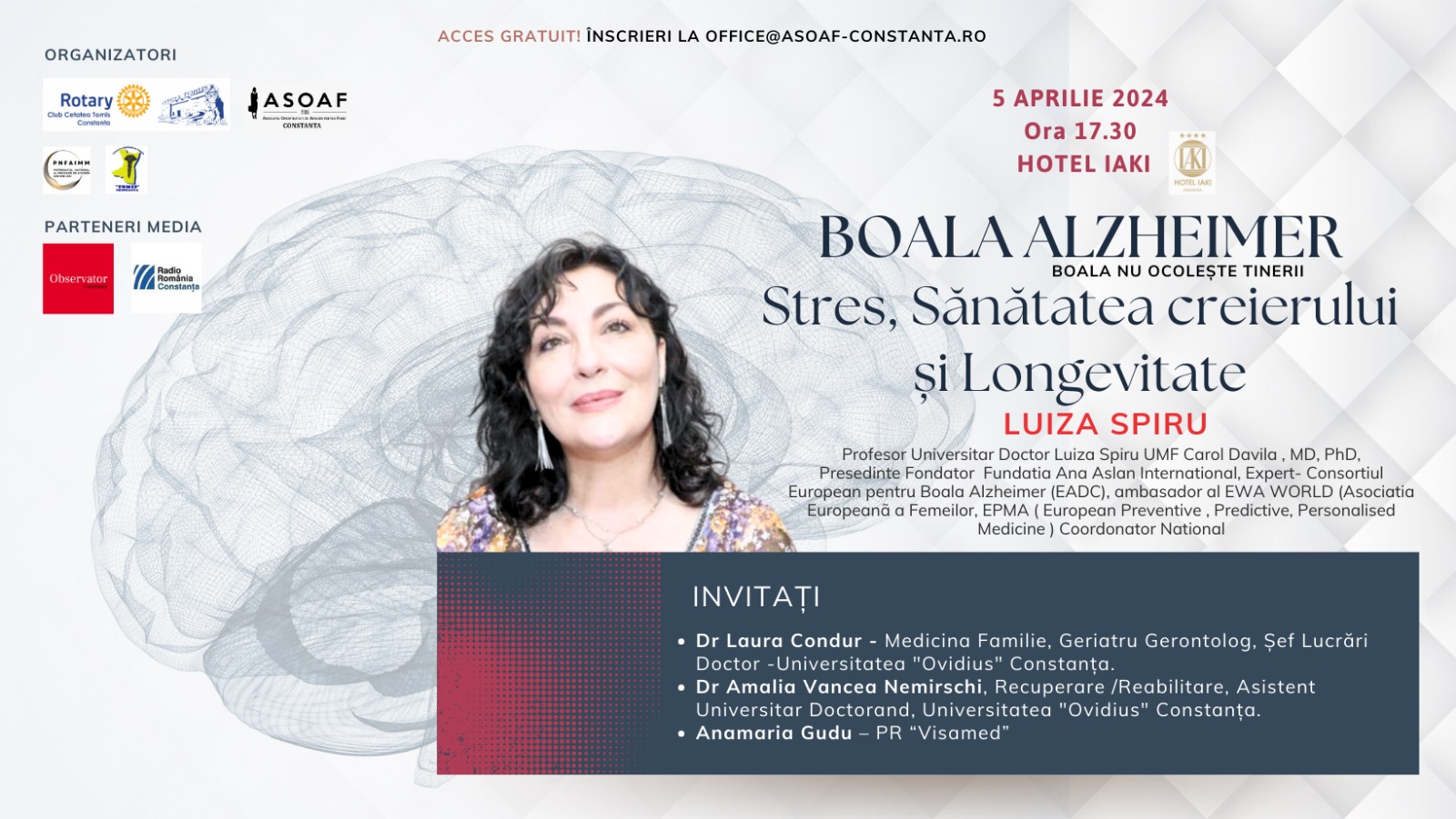 “Boala Alzheimer – stres, sănătatea creierului și longevitate“ – seminar de educație medicală, informare și prevenție