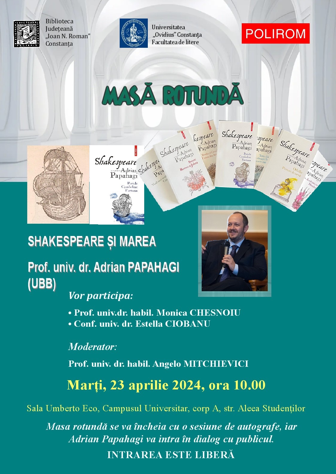 Masă rotundă cu tema „Shakespeare și marea” a scriitorului Adrian Papahagi, la Biblioteca Judeţeană Constanţa 