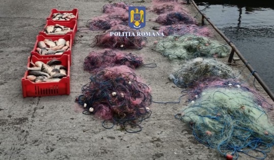 TULCEA: Braconaj în Deltă. Peste 1.100 de kilograme de pește, 253 de unelte de pescuit, două autoturisme, o ambarcațiune și un motor pentru ambarcațiune au fost indisponibilizate